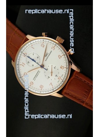 IWC Portuguese Chronograph Swiss Replica Watch in Pink Gold - 1:1 Mirror Replica Edition