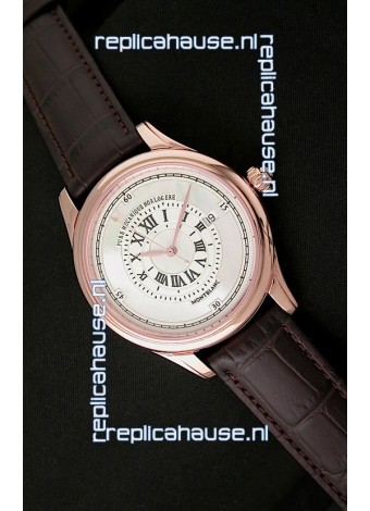 Montblanc Pure Mechanique Horlogere Swiss Replica Rose Gold Watch in Mop White Dial