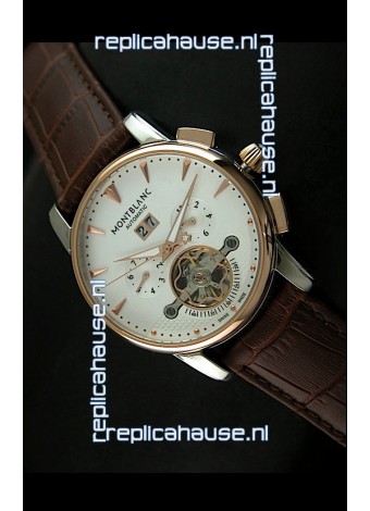 Mont Blanc Flying Tourbillon Japanese Replica Watch with Gold Bezel
