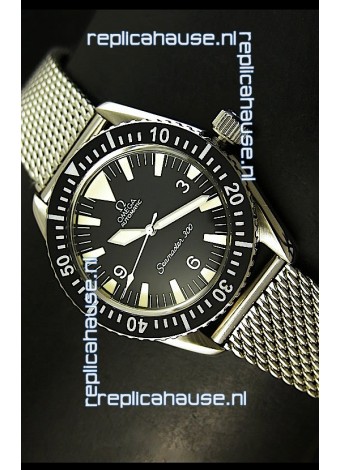 Omega Seamaster 300 Black Dial Swiss Watch with Mesh Strap