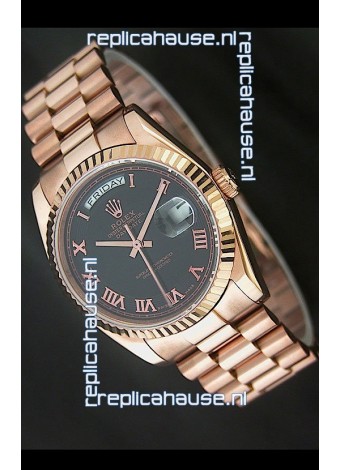 Rolex Day Date Swiss Rose Gold Watch in Black Dial