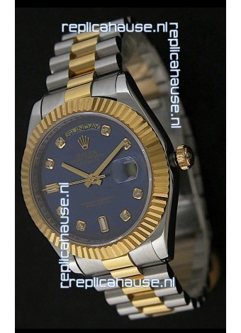Rolex Day Date Just Japanese Replica Two Tone Gold Watch in Light Blue Dial 