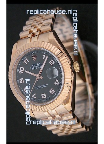 Rolex Datejust Swiss Replica Rose Gold Watch in Black Dial