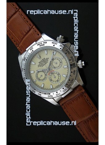 Rolex Daytona Japanese Replica Steel Watch in Yellow Rolesium Dial