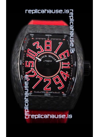 Franck Muller Vanguard Carbon Casing Red Indexes Swiss Watch