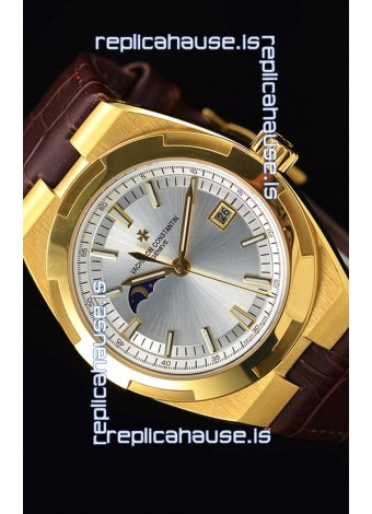 Vacheron Constantin Overseas MoonPhase Yellow Gold Swiss Watch in Brown Strap