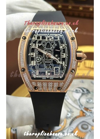 Richard Mille RM67-01 Extra-Flat Rose Gold Diamonds Studded Super Clone Watch 