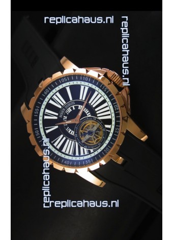 Roger Dubuis Excalibur Tourbillon Watch - Rose Gold Plating Black Dial