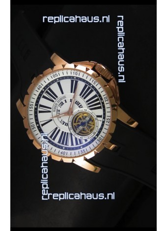 Roger Dubuis Excalibur Tourbillon Watch - Rose Gold Plating White Dial