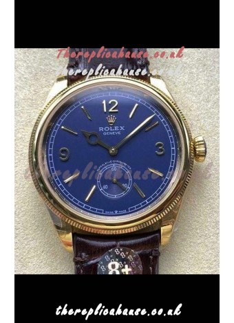 Rolex 1908 Perpetual in Yellow Gold Casing Blue Dial Swiss Replica Watch 