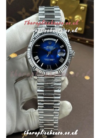 Rolex Day Date 228236 Stainless Steel Blue Ombre Roman Dial Super Clone Watch 