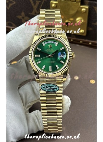 Rolex Day Date 228238 Yellow Gold Green Crystal Dial Super Clone Watch 