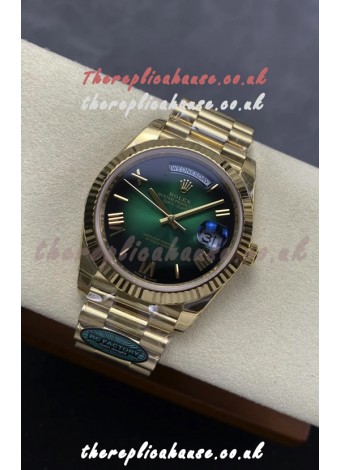 Rolex Day Date 228238 Yellow Gold Green Ombre Super Clone Watch 