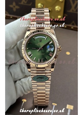 Rolex Day Date 228236 Rose Gold Green Roman Dial Super Clone Watch 
