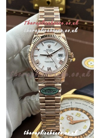 Rolex Day Date 228236 Rose Gold White Roman Dial Super Clone Watch 