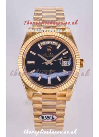 Rolex Day Date Yellow Gold Custom Black Dial 40MM Super Clone Watch 