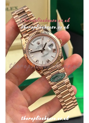 Rolex Day Date 228236 Rose Gold Steel Roman Dial Super Clone Watch 