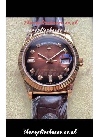 Rolex Day Date 128235 Rose Gold Brown Ombre Dial Super Clone Watch 