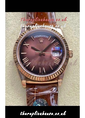 Rolex Day Date 128235 Rose Gold Brown Ombre Roman Dial Super Clone Watch 