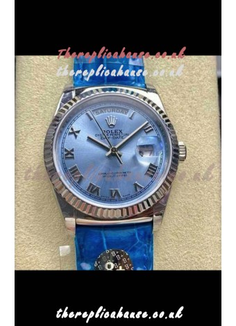Rolex Day Date 128236 Stainless Steel ICE Blue Roman Dial Super Clone Watch 