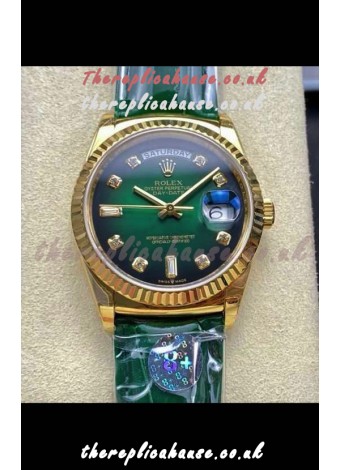 Rolex Day Date 128238 Yellow Gold Green Ombre Diamonds Dial Super Clone Watch 