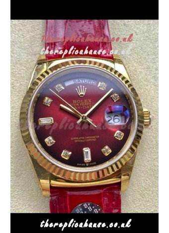 Rolex Day Date 128238 Yellow Gold Red Ombre Diamonds Dial Super Clone Watch 
