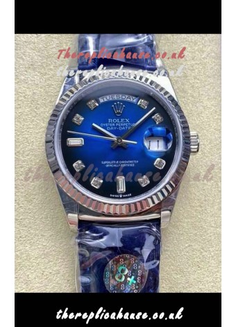 Rolex Day Date 128236 Stainless Steel Blue Ombre Diamonds Dial Super Clone Watch 
