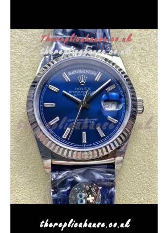 Rolex Day Date 128236 Stainless Steel Blue Crystal Dial Super Clone Watch 