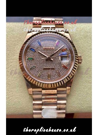 Rolex Day Date 128345RBR Rose Gold Diamonds Dial Super Clone Watch 