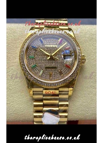 Rolex Day Date 128348RBR Yellow Gold Diamonds Dial Super Clone Watch 