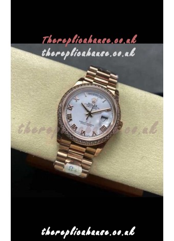 Rolex Day Date 128345RBR Rose Gold White Dial Super Clone Watch 