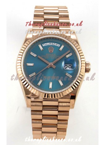 Rolex Day Date 128345 Rose Gold Green Crystal Dial Super Clone Watch 