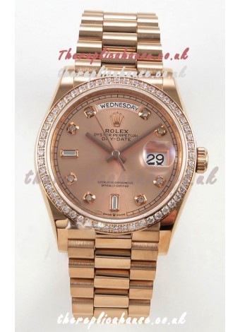 Rolex Day Date 128345 Rose Gold Diamonds Dial Super Clone Watch 