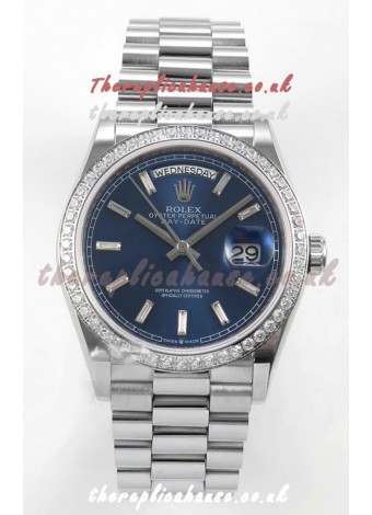 Rolex Day Date 128349 Stainless Steel Blue Crystal Dial Super Clone Watch 