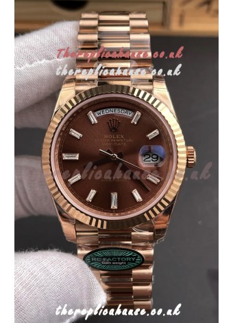 Rolex Day Date 228236 Rose Gold Brown Dial Super Clone Watch 