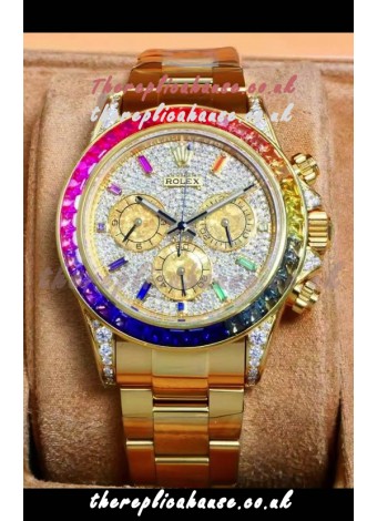 Rolex Daytona 116568 Rose Gold Moissanites Paved Dial Super Clone Watch 