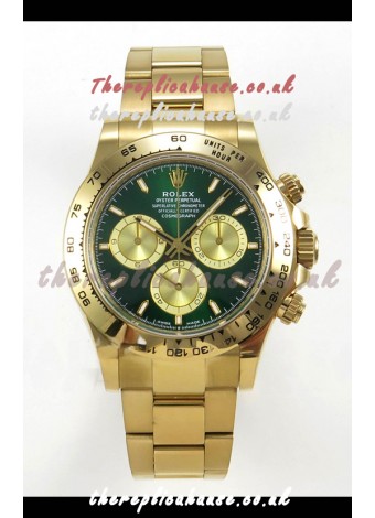 Rolex Daytona 126508 Yellow Gold Green Dial FREE SPRUNG Super Clone Watch 
