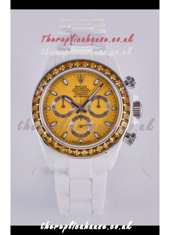 Rolex Daytona AET White Ceramic Yellow Dial 4130 Movment Super Clone Watch 