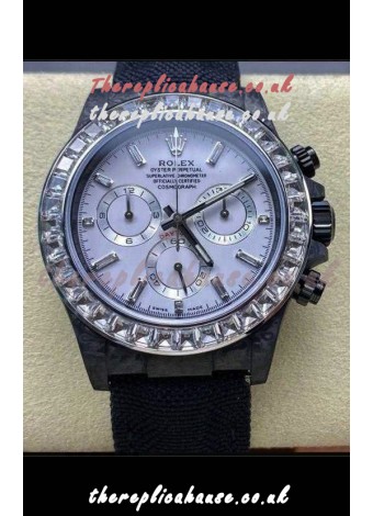 Rolex Daytona Black Carbon Fiber White Dial Nylon Strap Super Clone Watch 
