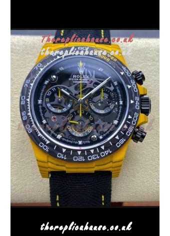 Rolex Daytona Yellow TPT Casing Skeleton Dial Nylon Strap Super Clone Watch 