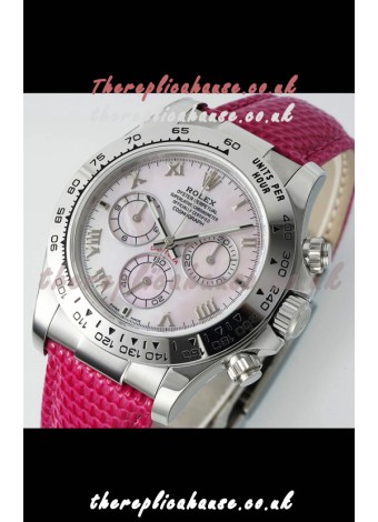 Rolex Daytona 116519 Stainless Steel Pink Pearl Leather Strap Super Clone Watch