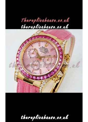 Rolex Daytona 116568 Yellow Gold 4801 Movement Sapphires Pink Dial Super Clone Watch 