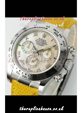 Rolex Daytona 116519 Stainless Steel Yellow Pearl Leather Strap Super Clone Watch
