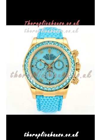Rolex Daytona 116568 Yellow Gold 4801 Movement Sapphires Blue Dial Super Clone Watch 