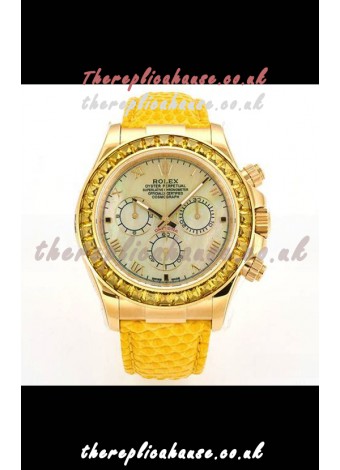 Rolex Daytona 116568 Yellow Gold 4801 Movement Sapphires Yellow Dial Super Clone Watch 