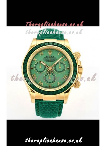 Rolex Daytona 116568 Yellow Gold 4801 Movement Sapphires Green Dial Super Clone Watch 
