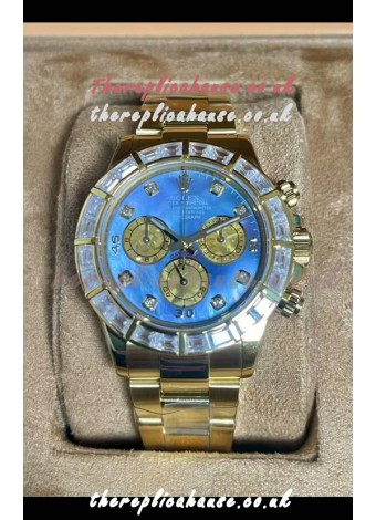 Rolex Daytona 116568 Yellow Gold Blue Pearl Dial Super Clone Watch 