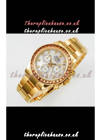 Rolex Daytona 116519 Yellow Gold Pearl Dial Super Clone Watch 
