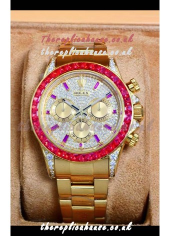 Rolex Daytona 116568 Rose Gold Moissanites Paved Dial Super Clone Watch 