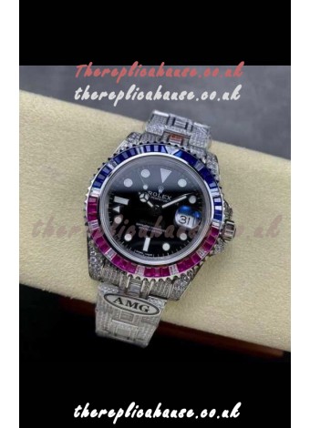 Rolex GMT Masters II Iced Out Super Clone Blue/Red Sapphires Super Clone Watch 